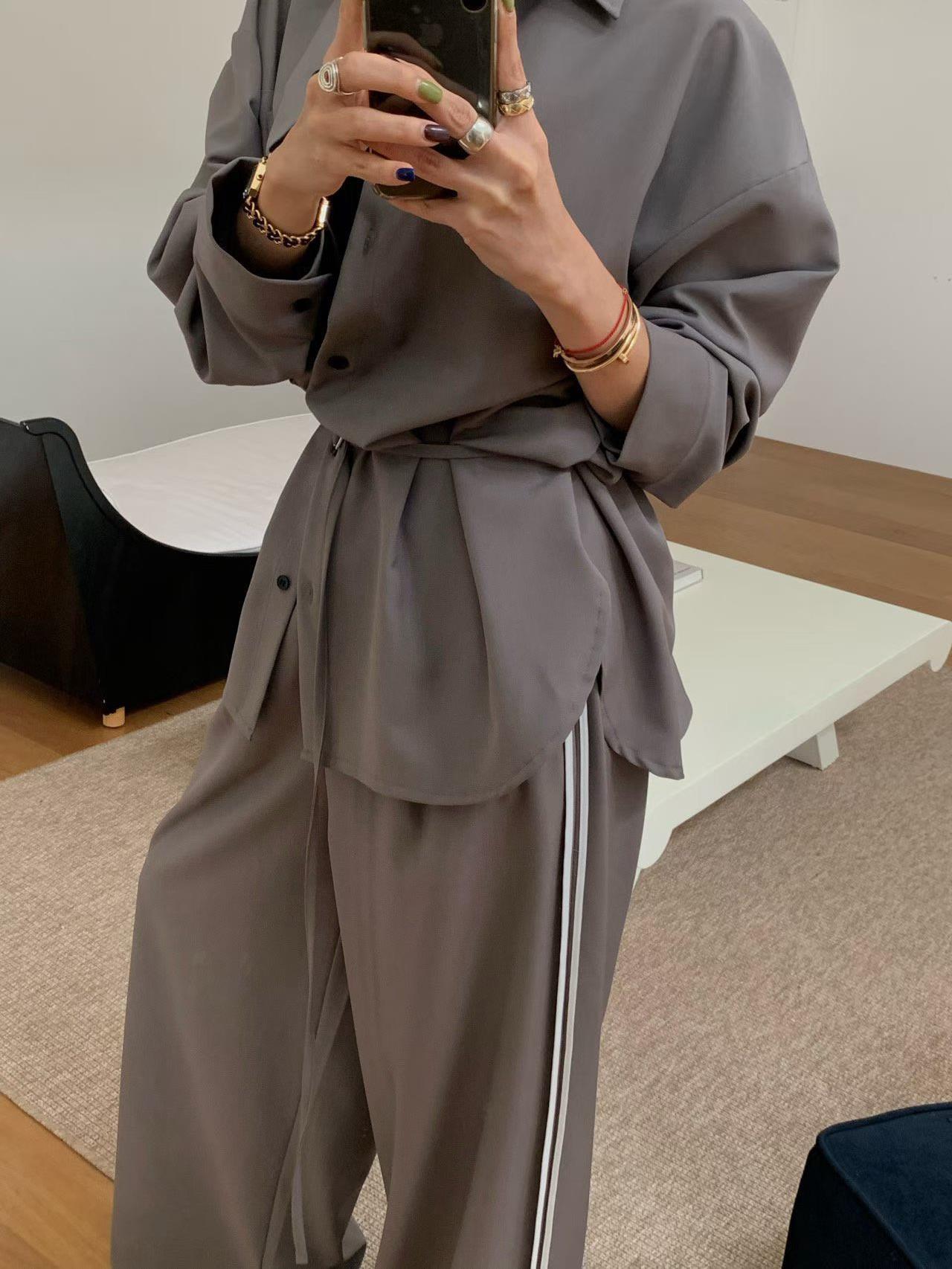 條紋高腰西裝寬褲
